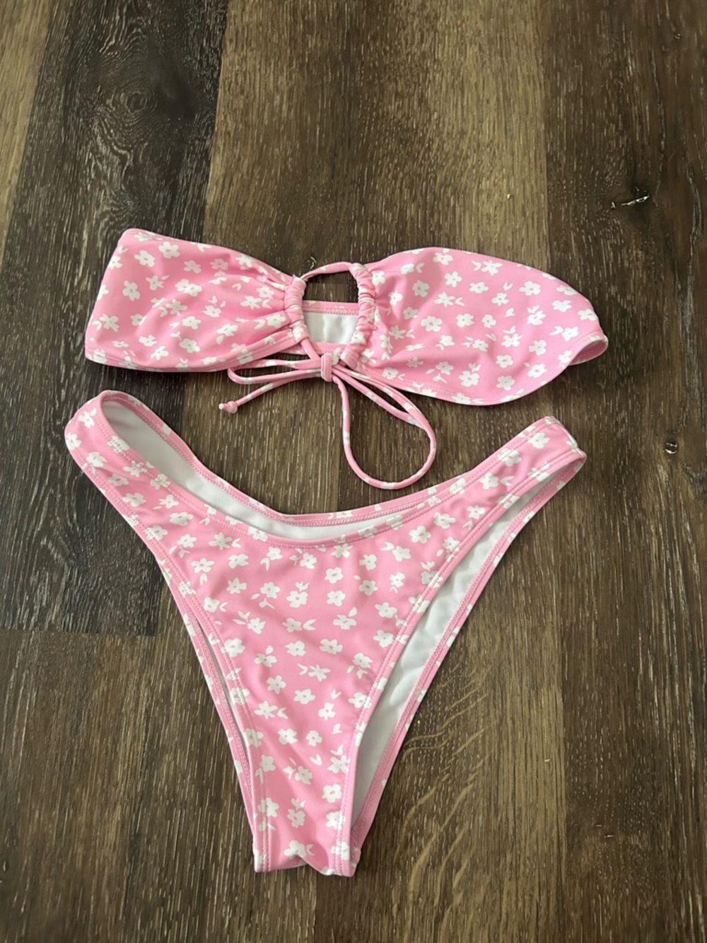 SHEIN Pink Floral Bandeau Bikini Set